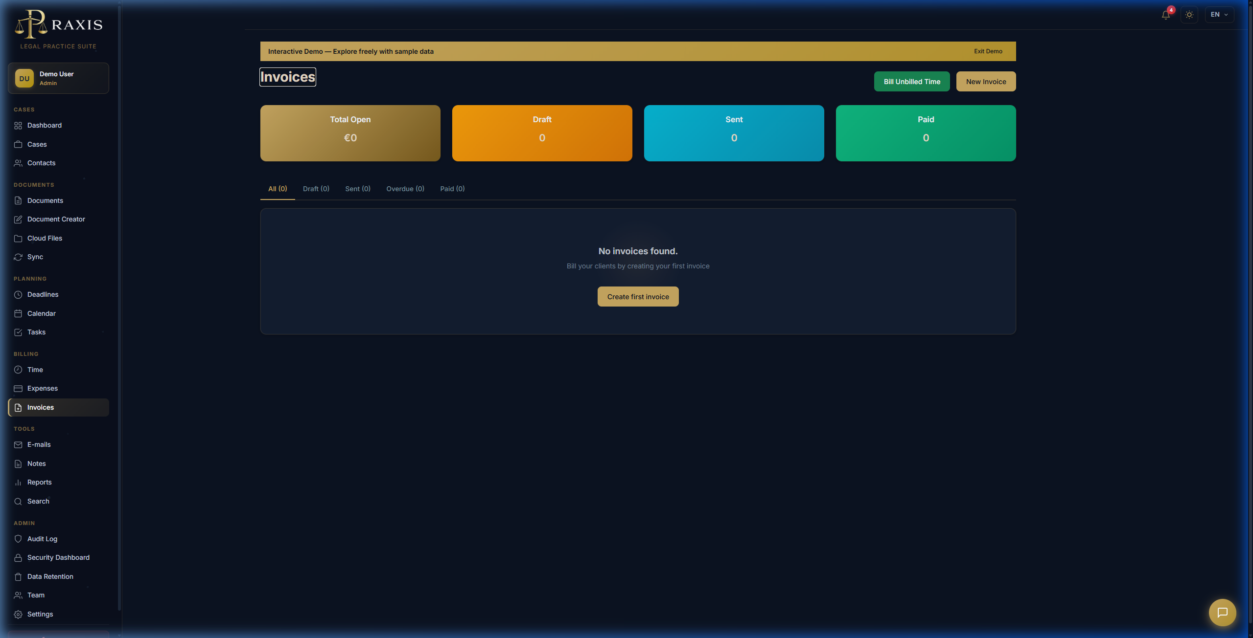 Invoices page