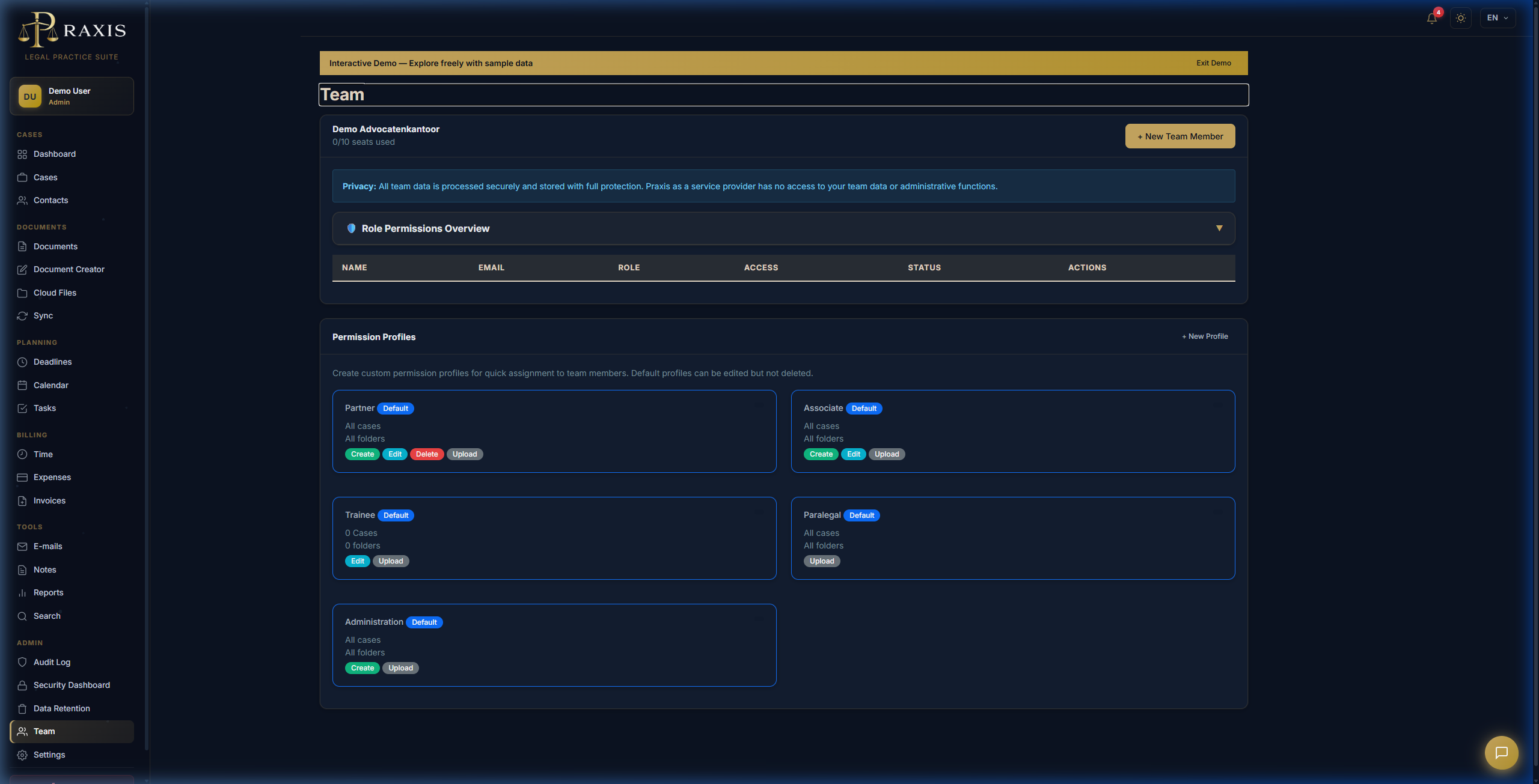 Team management page